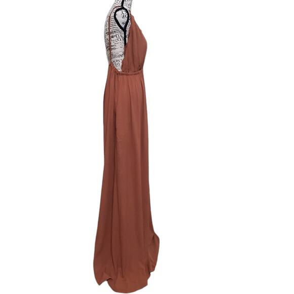 Wishlist Apparel Brown Maxi Dress Strappy Open Back Deep V Neck Flowy Large - Picture 9 of 14